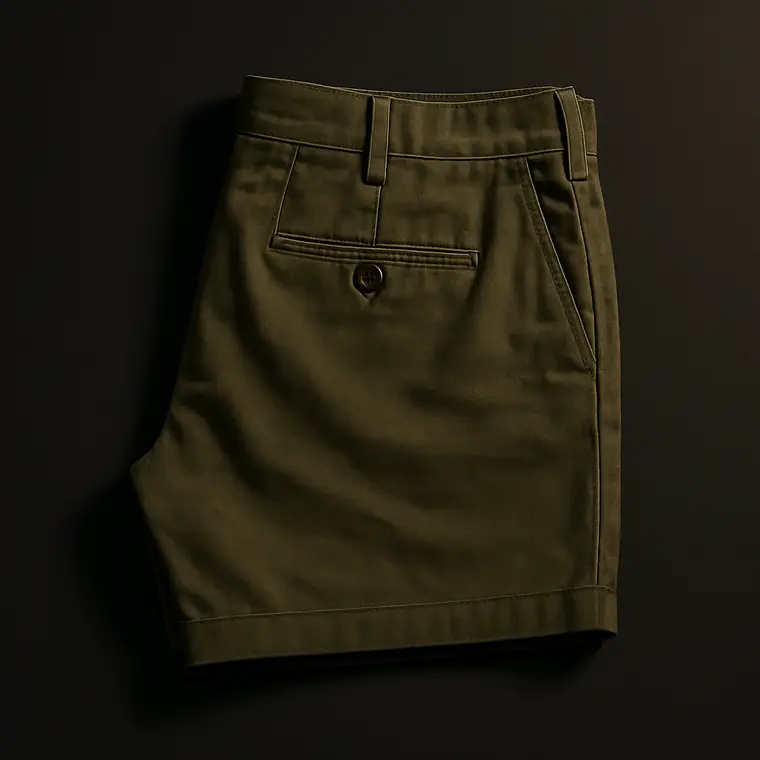 Bermuda de sarja masculina verde militar dobrada