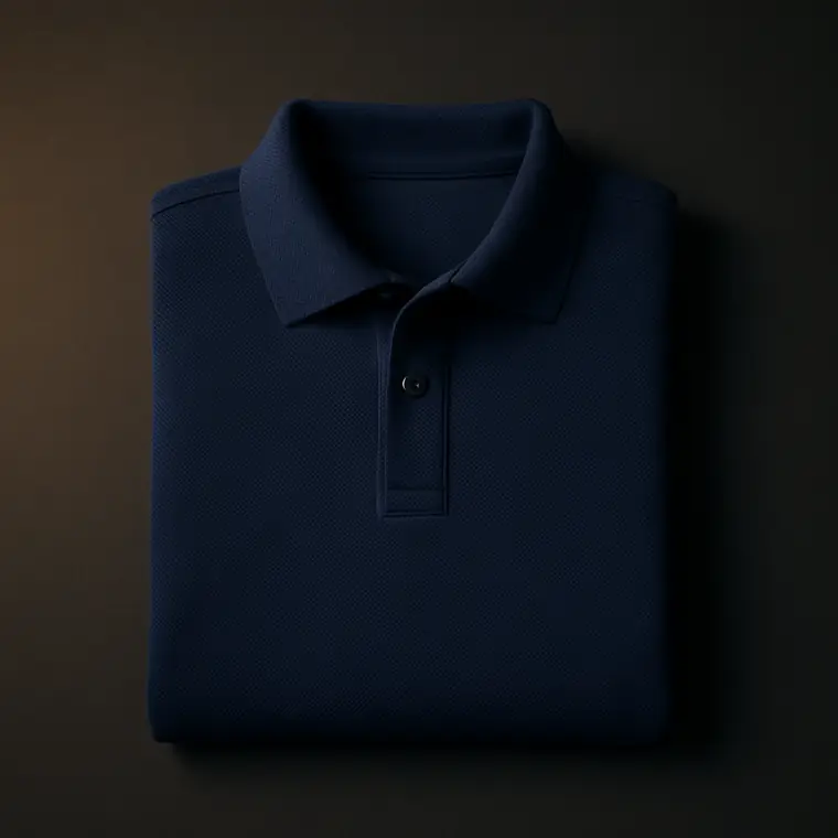Camisa polo masculina azul marinho dobrada
