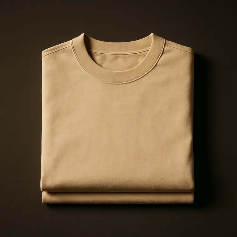 Camiseta masculina bege de algodão dobrada